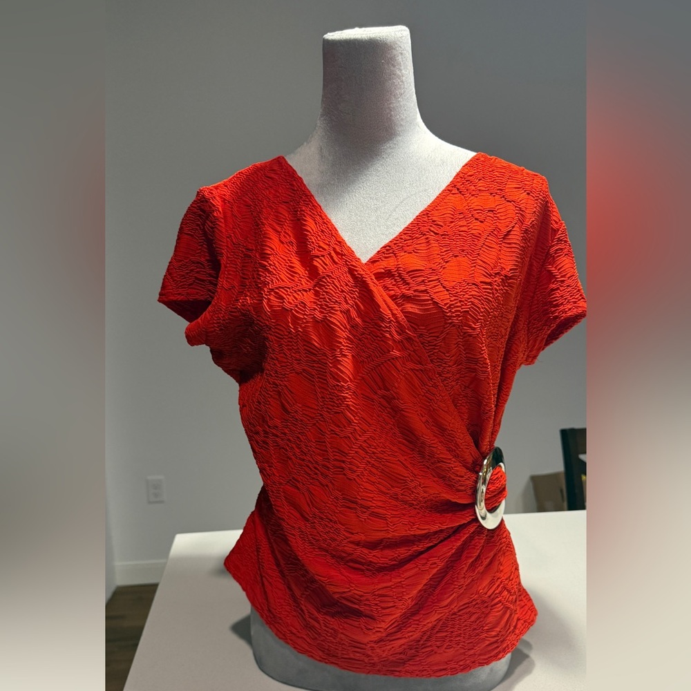 Joseph Ribkoff Vibrant Burnt Orange Textured Blouse